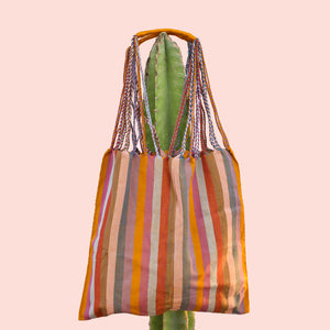 striped textile tote